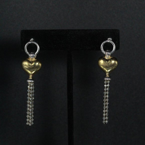 STERLING SILVER DIDAE ISRAEL VERMEIL HEART TASSEL EARRINGS - Picture 6 of 7